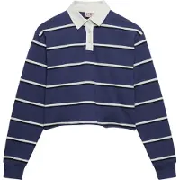 Superdry per donna. W6012175A Polo da rugby a righe blu navy (L), Casual, Cotone, Manica lunga