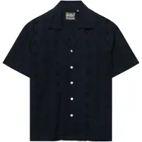 Superdry per donna. W4010551A Camicia Heritage Broderie blu marino (S), Casual, Manica corta, Cotone biologico, Navy