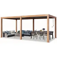 TOOLPORT PRIMEYARD Pergola 3x6 m montanti in alluminio look legno con tetto a doghe in alluminio gazebo da giardino