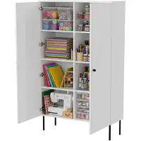 Dmora Armadio Multiuso 2 Ante Montijo 39x166h cm Bianco, 6 Ripiani 2 Ante