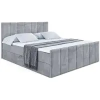 ALTDECOR Letto boxspring con pediera, materasso H3 e topper - 200x200 cm - MOETI-Z - Velluto grigio - Letto imbottito con contenitore e rete a doghe, letto con spazio contenitivo