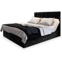 Masseno Letto a molle BARINO 140x200 cm completo di materasso bonell e topper, letto imbottito con cassettiera - nero, KRONOS 07