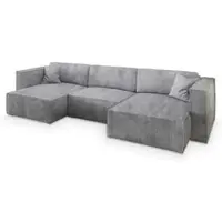 Masseno Divano angolare SARMO P di con funzione letto a U, divano con box letto, divano da salotto, divano, divano letto, set di divani - grigio chiaro, POSO 55