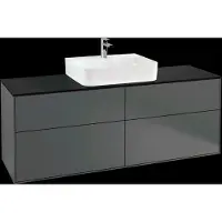 Villeroy & Boch Finion meuble sous lavabo, avec éclairage, lavabo au centre, 1600x603x501mm, Glass Black Matt, G19200GK, G19200GK
