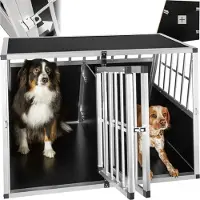 TecTake box doppio per il trasporto di cani con parete posteriore inclinata e angoli protettivi in plastica