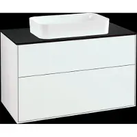 Villeroy & Boch Finion meuble sous lavabo, 2 tiroirs, avec éclairage, lavabo au centre, sans trou pour robinet, 1000x603x501mm, Glass Black Matt, G64200GF, G64200GF