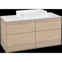 Villeroy & Boch Finion meuble sous lavabo, 4 tiroirs, avec éclairage, lavabo au centre, sans trou pour robinetterie, 1200x603x501mm, Glass White Matt, G67100PC, G67100PC
