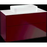 Villeroy & Boch Finion meuble sous lavabo, 2 tiroirs, avec éclairage, lavabo au centre, sans trou pour robinet, 1000x603x501mm, Glass White Matt, G64100HB, G64100HB