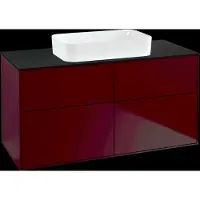 Villeroy & Boch Finion meuble sous lavabo, 4 tiroirs, avec éclairage, lavabo au centre, sans trou pour robinetterie, 1200x603x501mm, Glass Black Matt, G67200HB, G67200HB