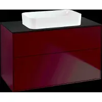 Villeroy & Boch Finion meuble sous lavabo, 2 tiroirs, avec éclairage, lavabo au centre, sans trou pour robinet, 1000x603x501mm, Glass Black Matt, G64200HB, G64200HB