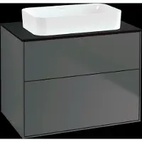 Villeroy & Boch Finion meuble sous lavabo, 2 tiroirs, avec éclairage, lavabo au centre, sans trou pour robinetterie, 800x603x501mm, Glass Black Matt, G63200GK, G63200GK