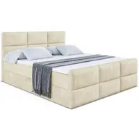 ALTDECOR Letto boxspring con pediera, materasso H3 e topper - 200x200 cm - OHIO-Z - Velluto beige - Letto imbottito con contenitore e rete a doghe, letto con spazio contenitivo
