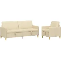 vidaXL Set di divani con spazio contenitore, 2 pezzi, colore crema, tessuto poliestere