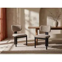 Vente-unique Set di 6 sedie - Tessuto bouclé e legno di gomma - Taupe e nero - WILANA