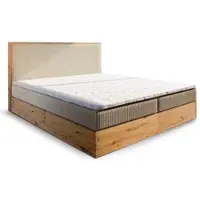 Masseno Letto a molle insacchettate VERDON 140x200 cm completo di materasso e topper Bonell, letto imbottito con cassettiera - crema, LINCOLN 03