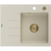 Mexen Ben lavello in granito 1-vasca con sgocciolatoio, destro 600 x 500 mm, beige, sifone dorato - 6523605000-69-G