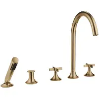 Dornbracht VAIA Mitigeur bain-douche à 5 trous, montage sur bord de baignoire, inverseur automatique, poignée croisillon, saillie 220mm, 27522809-39, 27522809-39