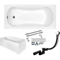 Badland Vasca rettangolare 170x70 con grembiule in acrilico, set di scarico e piedini GRATIS | Set completo 4in1 Vasca originale in acrilico con sifone | BADLAND ARIA