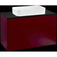 Villeroy & Boch Finion meuble sous lavabo, 2 tiroirs, avec éclairage, vasque au centre, avec trou pour robinetterie, 1000x603x501mm, Glass Black Matt, G23200HB, G23200HB