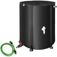 Feel2Home Serbatoio pieghevole per acqua piovana, capacità 380 litri, colore nero, dotato di rubinetto di scarico, coperchio e tubo per l'acqua con attacco