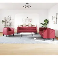 Syfax Sei Divani Chesterfield 3 pz Rosso Vino in Pelle finta