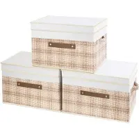 Markenlos Scatola pieghevole in tessuto con motivo patchwork - Lavabile - Set di 3 - 38x25x25 cm - Marrone chiaro