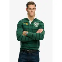 Superdry per uomo. M1110483A Polo rugby Double Emblem Stripe Rugby verde (XL), Casual, Cotone, Manica lunga