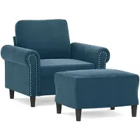 vidaXL Poltrona con sgabello blu 60 cm in velluto