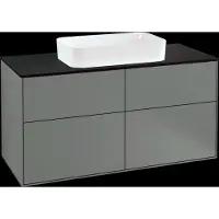 Villeroy & Boch Finion meuble sous lavabo, 4 tiroirs, avec éclairage, lavabo au centre, avec trou pour robinetterie, 1200x603x501mm, Glass Black Matt, G26200GM, G26200GM