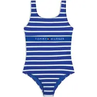Tommy Hilfiger Girls Square Neck One Piece Blue Orbit Breton Stripe Taglia: 14-16 | Costumi da Bagno Outlet | Unisex | Blu