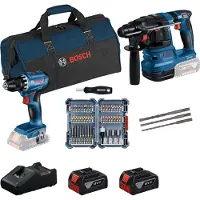 Bosch Set professionale da 18 V (0615V0003D) con GSR 18V-45 + GBH 18V-22 + set di 45 punte + set di 3 trapani a percussione SDS plus-5 + 2 batterie da 4,0 Ah + caricabatterie + borsa