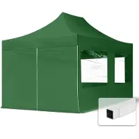 TOOLPORT 3x4,5m gazebo pieghevole con laterali (finestre panoramiche), ECONOMY acciaio, verde scuro