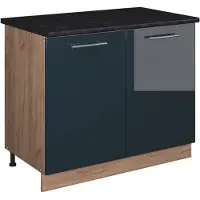 Vicco Mobile lavello cucina Fame-Line Blu scuro lucido/Rovere dorato 100 cm, PL Antracite, Model 61968