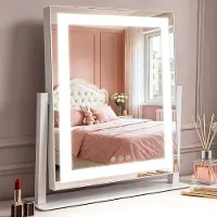 ZMH Specchio da trucco a LED con illuminazione, 25×30 cm, 3 modalità, specchio da toeletta, piccolo specchio cosmetico, specchio da tavolo con luce, specchio da trucco, dimmerabile tramite tocco