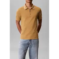 Calvin Klein Ss Tipped Zip Pique Polo Antelope Taglia: M | Polo Outlet | Uomo