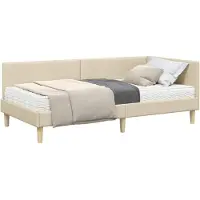 vidaXL Struttura letto angolare con materasso, altri articoli, 2 pezzi, colore crema, tessuto