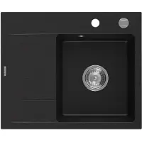 Mexen Ben lavello in granito a 1 vasca con sgocciolatoio, destro 600 x 500 mm, nero, sifone cromato - 6523605000-77