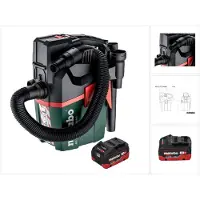 Metabo AS 18 L PC Aspirapolvere compatto a batteria 18 V 6 l IPX4 classe di polvere L bagnato e asciutto + 1x batteria ricaricabile 8,0 Ah - senza caricabatterie