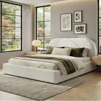 OKWISH Letto imbottito 180x200 Letto per ragazzi con testiera imbottita e rete a doghe Letto matrimoniale Design con testiera ricurva Beige (senza materasso)