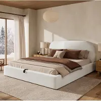 OKWISH Letto imbottito 160x200 Letto per ragazzi con contenitore idraulico e rete a doghe Letto matrimoniale con testiera ricurva e ampio spazio contenitivo Beige (senza materasso)