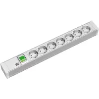 Bachmann , multipresa da 19" in PVC, 1,5 U, 7 prese, grigio chiaro, 2,0 m, con interruttore