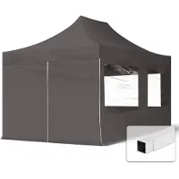 TOOLPORT 3x4,5m gazebo pieghevole con laterali (finestre panoramiche), ECONOMY acciaio, grigio scuro