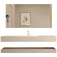 360Home Mobile da bagno con lavabo e specchio in beige Lavabo in Vetroceramica con ripiano 120 cm