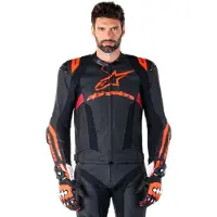 Alpinestars Giacca In Pelle Missile V3 Ignition Black Red Fluo Dark Red, Taglia: 58