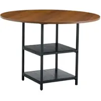 OKWISH Tavolo da pranzo rotondo con spazio contenitivo, stile moderno, finitura noce, struttura in metallo, adatto per 2-4 persone, ideale per soggiorno e sala da pranzo, colore nero e noce
