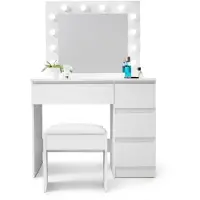 AGA Tavolo da toeletta con specchio e illuminazione + sgabello Bianco opaco