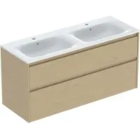 Geberit Renova Plan Ensemble lavabo double meuble bord étroit, avec meuble sous lavabo, 2 tiroirs, 130x62,1x48cm, 504.042.PS.8, 504.042.PS.8