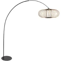 Anne Light & Home Lampada ad arco Curve, nera, paralume con steli in bambù Ø 60 cm