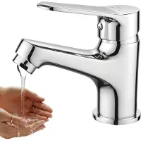Kuchinox Elegante miscelatore per lavabo cromato con miscelatore monocomando click-clack e testa in Vetroceramica