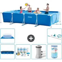 OEM Struttura rettangolare per piscina - 450 x 220 x 84 cm - Blu - Inclusi nella confezione: telo di copertura, kit di manutenzione, pompa per piscina, filtro, telo per il fondo, kit di pulizia